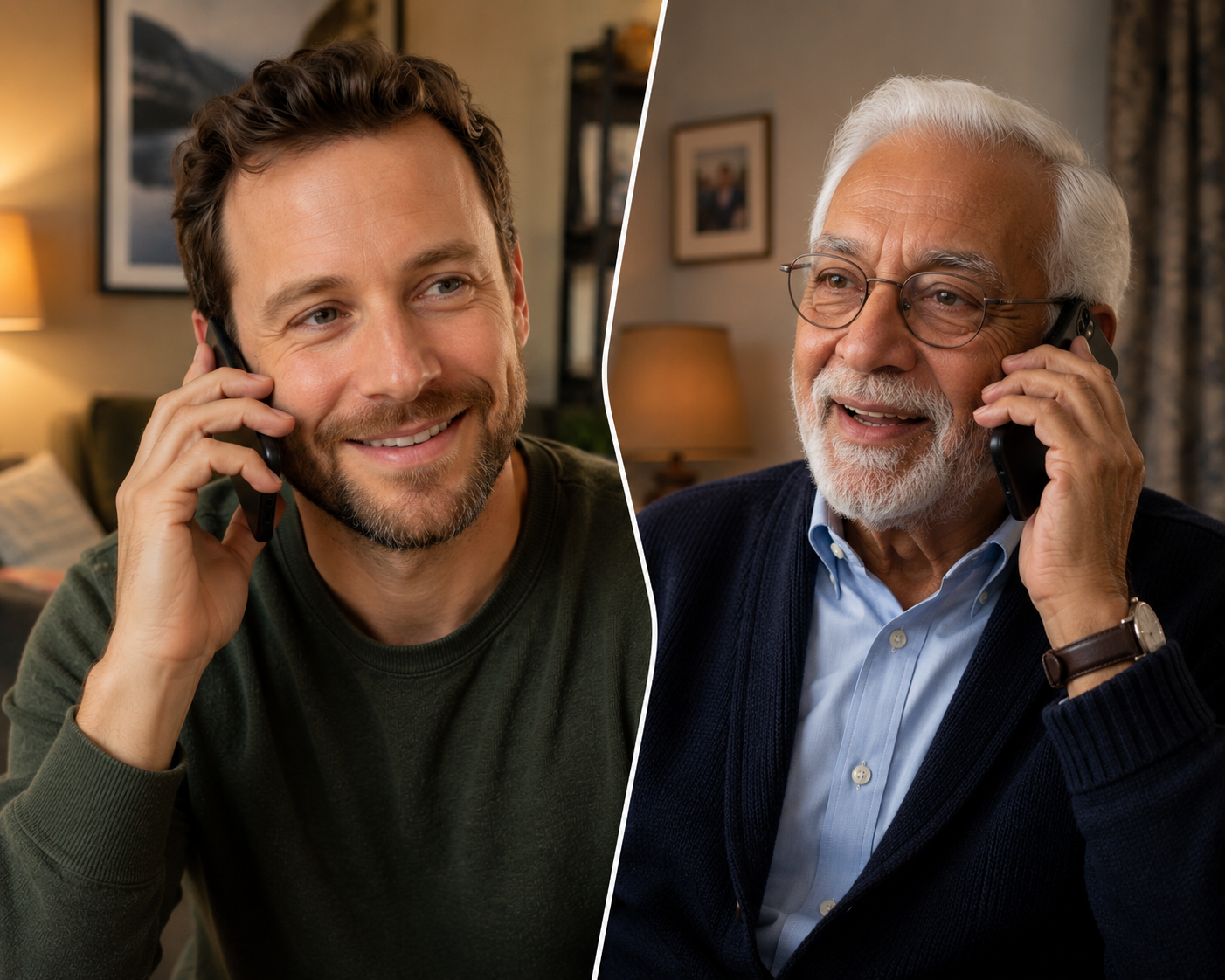 Friends sharing a warm phone conversation