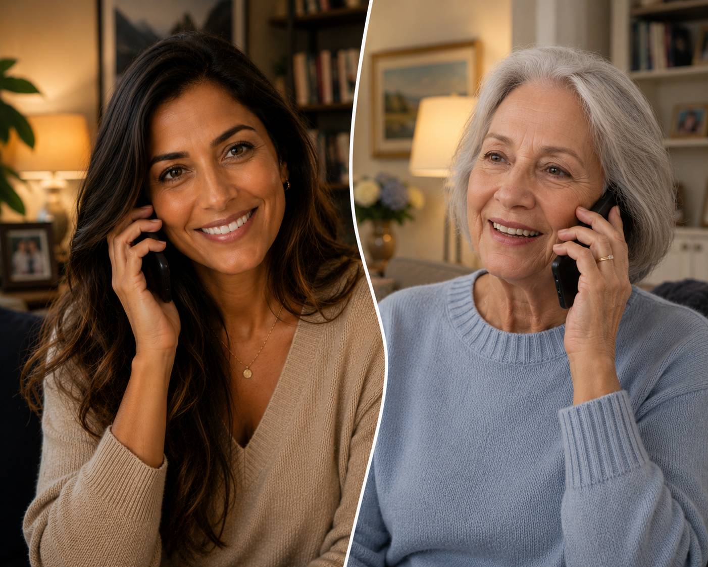 Friends sharing a warm phone conversation